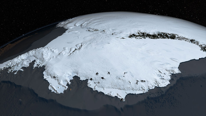 Antarctica may be covered in snow and ice, but as a continent, it features extensive geological features, including mountains and other rock outcrops. (NASA British Antarctic Survey)